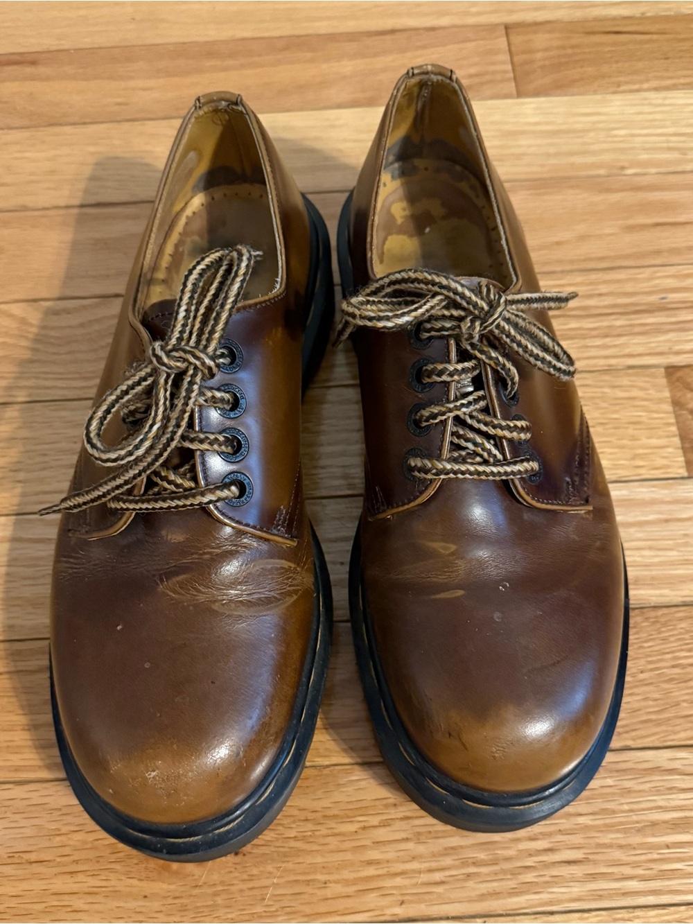 Vintage Dr. Martens Brown Leather Oxford Shoes Lug Sole Contrast Laces